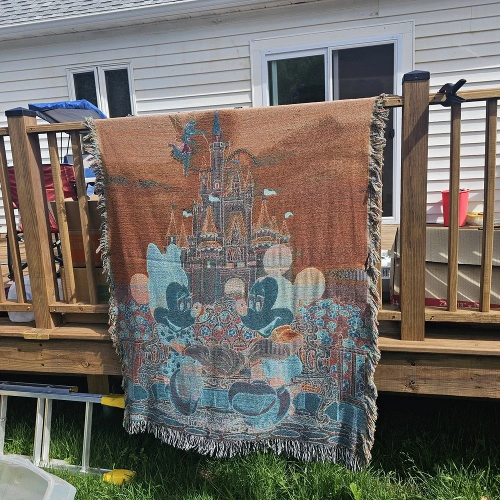 Vintage Walt Disney World Tapestry Throw | Mickey, Minnie & Tinkerbell